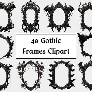 40 Gothic Rahmen Clipart, barocke dunkle Clip Art, hochwertige PNGs, digitaler Download, transparenter Hintergrund, kommerzielle Nutzung, Kartenherstellung