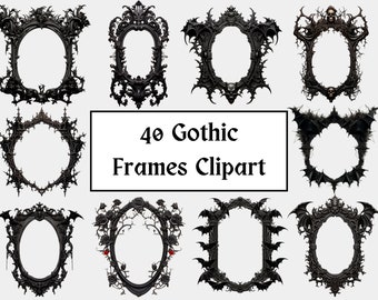 40 Gothic Frames Clipart, baroque dark Clip Art, High Quality PNGs, Digital Download, Transparent Background, Commercial Use, Card Making