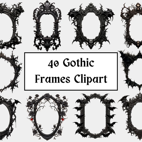 Clipart de 40 images gothiques, clipart sombre baroque, PNG de haute qualité, téléchargement numérique, fond Transparent, utilisation commerciale, fabrication de cartes