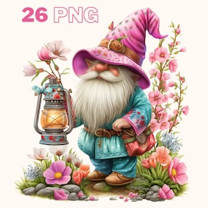 Spring Gnomes Clipart, 26 High Quality PNGs, Nursery Art, Digital Download | Card Making, Cute Gnome Clipart, Digital Paper Craft
