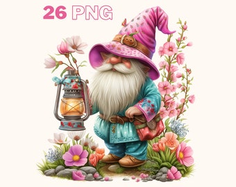 Spring Gnomes Clipart, 26 High Quality PNGs, Nursery Art, Digital Download | Card Making, Cute Gnome Clipart, Digital Paper Craft