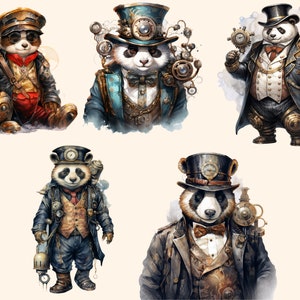 20 Steampunk Panda Watercolor Clipart Bundle, PNG Mechanical Panda ...