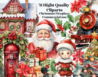 41 Weihnachten Nordpol PNG, Aquarell Clipart Bundle, Junk Journal, digitaler Planer, Collage Bild, Weihnachten Clip Art, Weihnachtscliparts