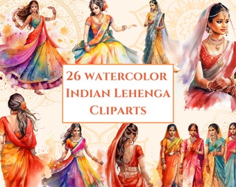 26 Hindu Women Lehenga Cliparts watercolor, Lehenga choli Wedding elements, Bollywood PNG, Lehenga Dress, Punjabi shoes, Bride Anand Karaj