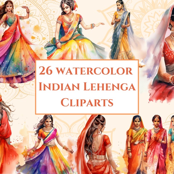 26 Hindu Women Lehenga Cliparts watercolor, Lehenga choli Wedding elements, Bollywood PNG, Lehenga Dress, Punjabi shoes, Bride Anand Karaj