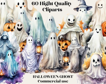 60 Spooky Halloween Ghost Clipart, Aquarelle Clipart, Halloween PNG, Spooky Ghosts, Scrapbook, Paper Crafts, PNG clipart, Digital Files