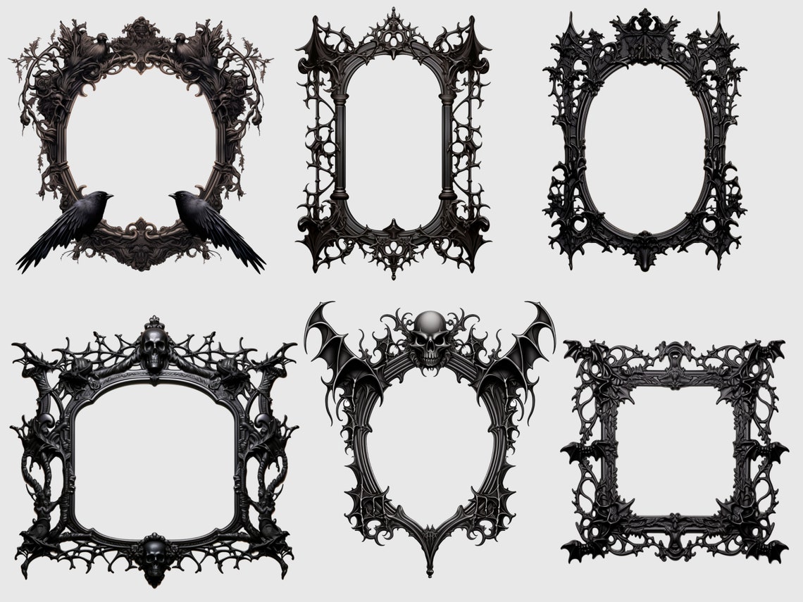 40 Gothic Frames Clipart, Baroque Dark Clip Art, High Quality Pngs
