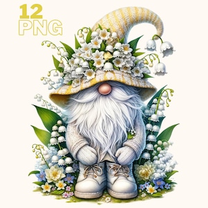 Lelietje-van-dalen Gnome illustraties bundel, Floral Gnome PNGs, Gnome clipart voor al uw creatieve projecten, commercieel gebruik inbegrepen