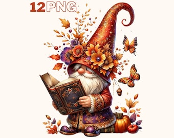 Autumn Gnome Clipart, 12 High Quality PNGs, Nursery Art, Digital Download | Card Making, Cute Gnome Clipart, Fall Gnome clipart