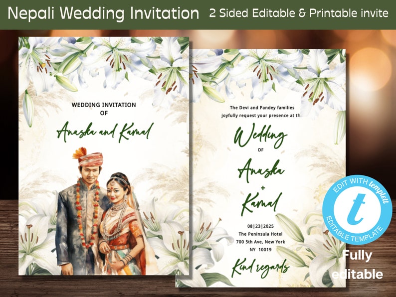 Nepali Wedding Template Nepali Wedding Invitation Hindu Etsy