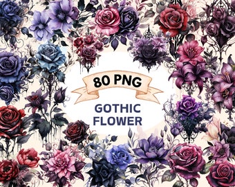 80 PNG Watercolor Gothic Floral Clipart, Magical Gothic Flowers Clip Art, Dark Fairytale Fantasy PNG Digital Image Downloads, Gothic Roses