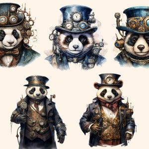 20 Steampunk Panda Watercolor Clipart Bundle, PNG Mechanical Panda ...