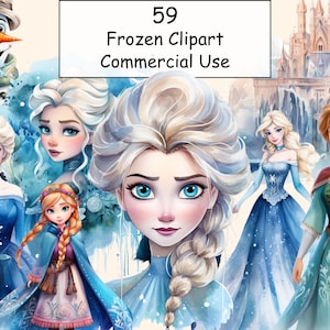 59 Frozen Artwork watercolor, Frozen Invite Card, Frozen Clipart Digital, Instant Download, Frozen Bundle Illustration, Elsa, Anna, Olaf png