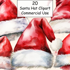 20 clipart vermelho de chapéu de Papai Noel de Natal, pacote de clipart de Natal, clipart de chapéu de Papai Noel, clipart de inverno, diário de lixo de Natal, álbum de recortes