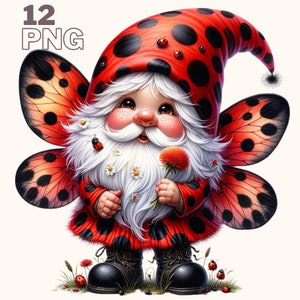 Pacchetto illustrazioni Ladybug Gnome, PNG Ladybugs Gnome, clipart Ladybug Gnome per tutti i tuoi progetti creativi, uso commerciale incluso