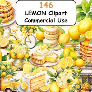146 Pacchetto di clipart acquerello tè al limone, immagini PNG fresche e piccanti di tazze da tè, grafica all'ora del tè agli agrumi, download digitale istantaneo, uso commerciale