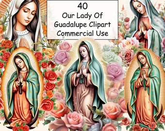 40 Watercolor Our Lady of Guadalupe Clipart, Virgin Mary PNG, Nuestra Señora de Guadalupe PNG, Virgin Mary Crafting Digital Paper Bundle