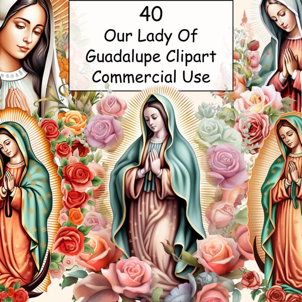 40 Watercolor Our Lady of Guadalupe Clipart, Virgin Mary PNG, Nuestra Señora de Guadalupe PNG, Virgin Mary Crafting Digital Paper Bundle