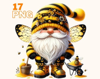 Bee Gnome illustrations bundle, Bee Gnome PNGs Bee Gnome clipart for all your creative projects, commercial use included