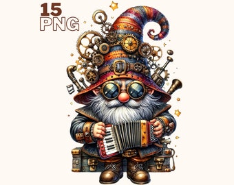 Paquete de ilustraciones de Steampunk Gnome, PNGs de Steampunk Gnome, imágenes prediseñadas de Gnome para todos sus proyectos creativos, uso comercial incluido