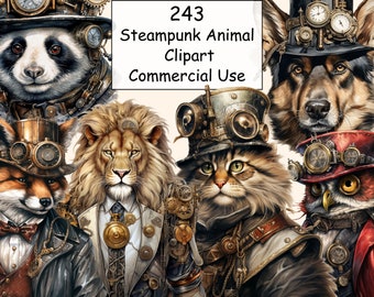 243 Steampunk Animal Bundle, PNG Steampunk Cliparts, Scrapbook, Steampunk Style, Fantasy Images, Clipart Bundle, Instant Digital Download