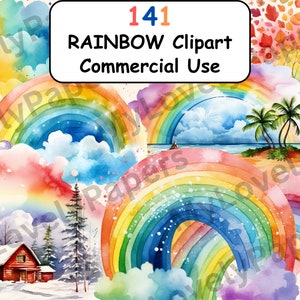 141 Watercolor Rainbow Clipart Bundle | Baby Shower Clip Art | Transparent Pngs | Nursery Art | Free Commercial Use | Card Making