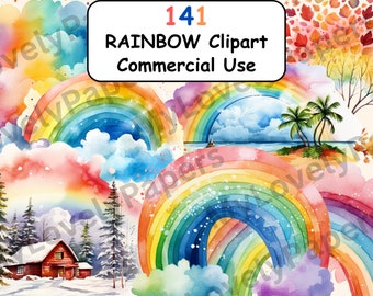141 Watercolor Rainbow Clipart Bundle | Baby Shower Clip Art | Transparent Pngs | Nursery Art | Free Commercial Use | Card Making