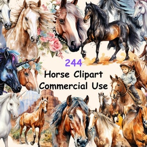 244 Horses Watercolor Clipart, Magical Enchanting Horse Illustrations, Animals in the Nature, PNG, Instant Digital Download, Commercial Use