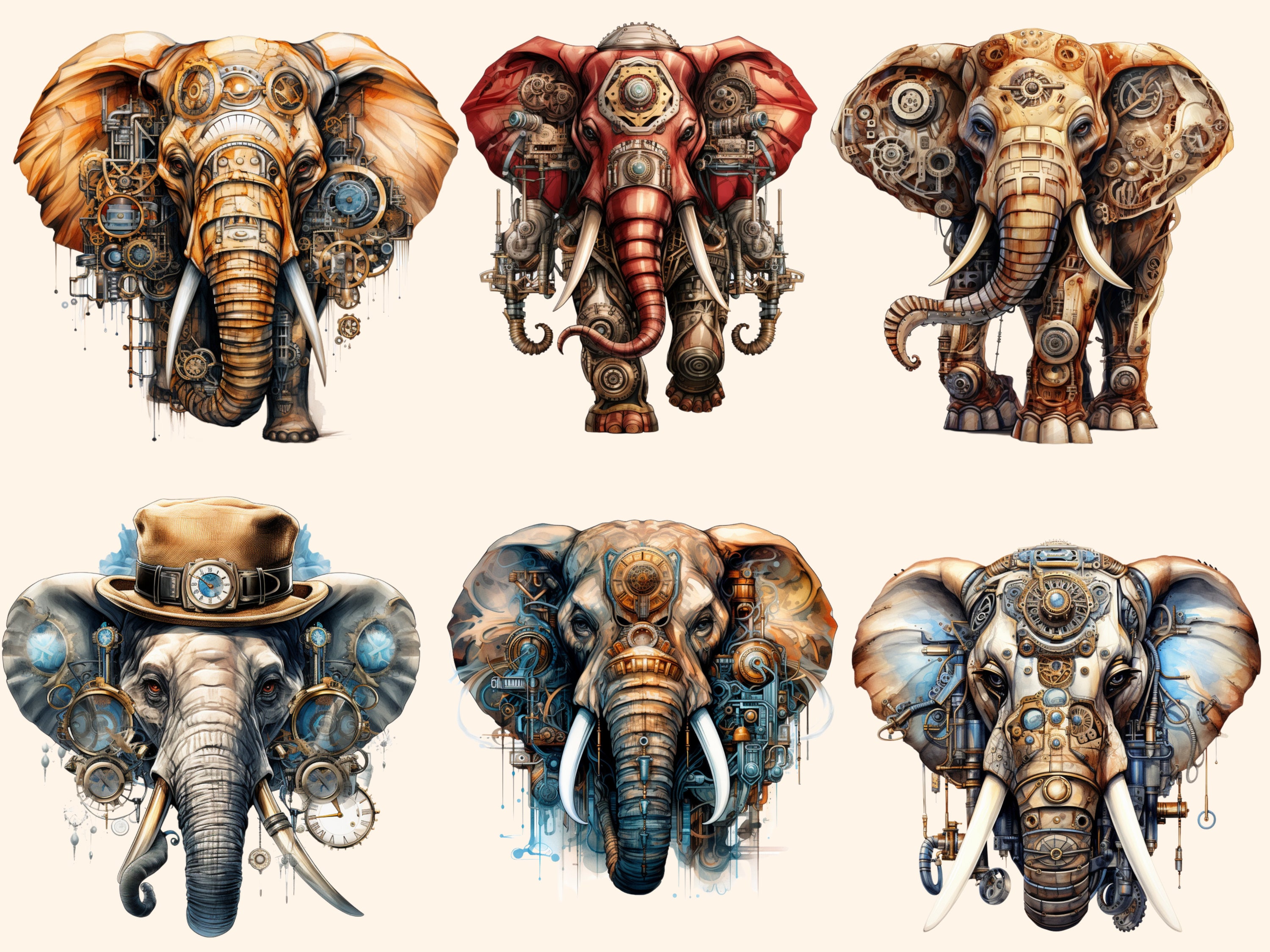 22 Steampunk Elephant Bundle,png Steampunk Cliparts,junk Journal ...
