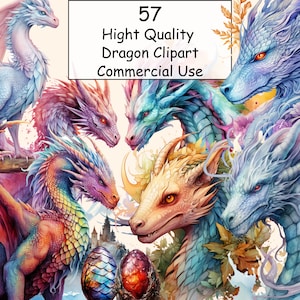 57 Elemental Dragons Watercolor Clipart Bundle, Magical Fairytale Illustrations,Cute Storybook,PNG,Instant Digital Download,Commercial Use