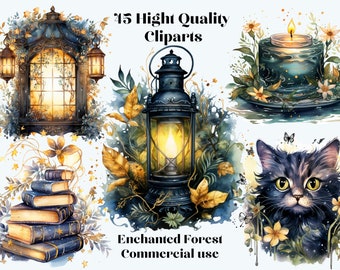 45 Aquarell Zauberwald Clipart, hochwertige PNGs, magische Cliparts, Fantasy Clipart, magischer Wald, Feengarten Clip Art