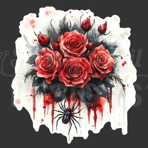 10 Blood Roses and Mutant Spiders, Clipart, Watercolor, Halloween ...