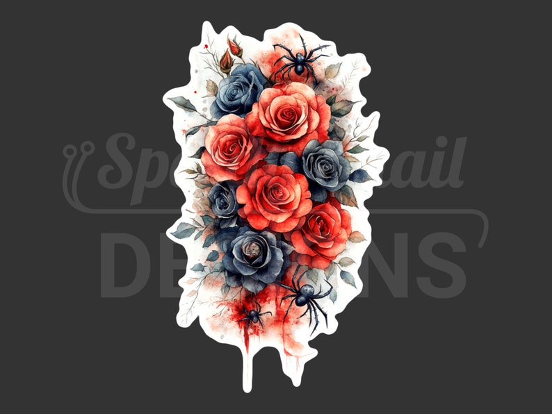 10 Blood Roses and Mutant Spiders, Clipart, Watercolor, Halloween ...