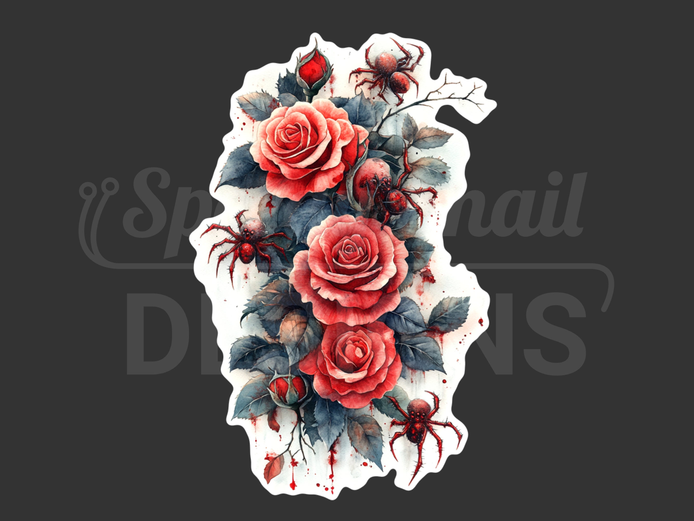 10 Blood Roses and Mutant Spiders, Clipart, Watercolor, Halloween ...