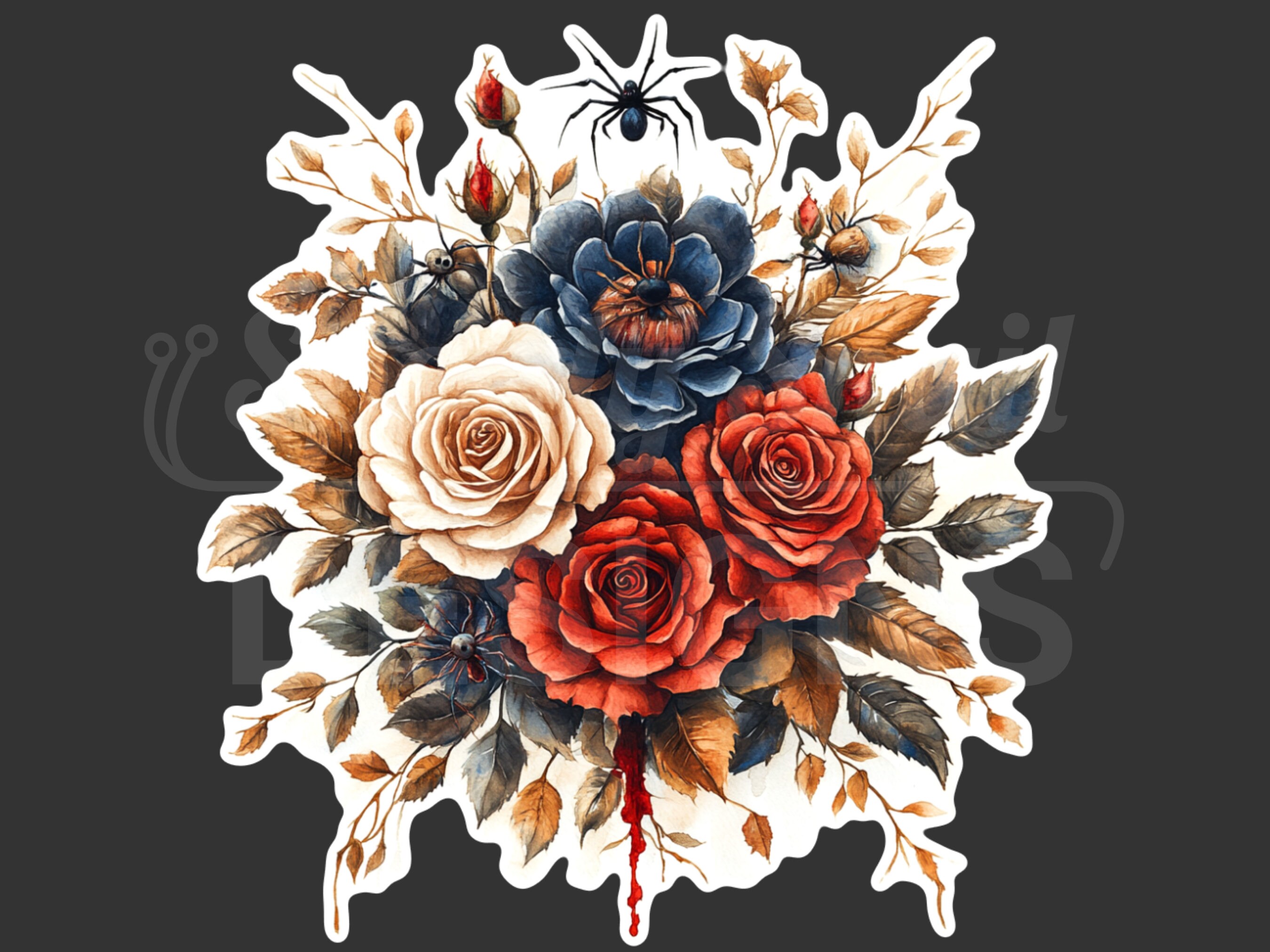 10 Blood Roses and Mutant Spiders, Clipart, Watercolor, Halloween ...