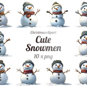 10 simpatici pupazzi di neve, clipart, Natale, sfondo trasparente, PNG