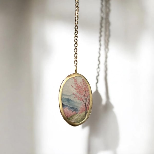Cold Porcelain Cherry Blossom Pendant, Japanese Sakura Watercolour Art Charm