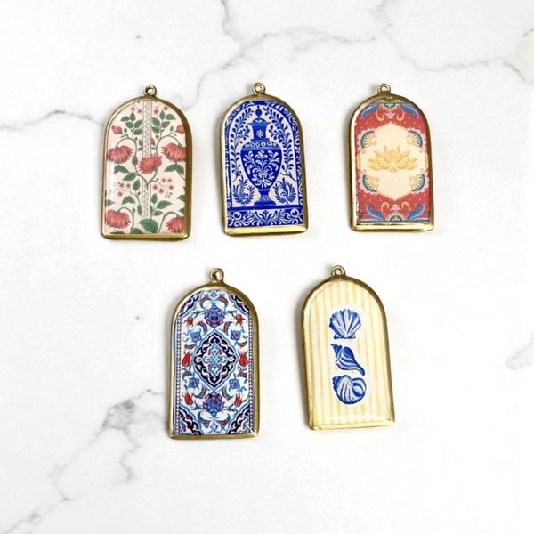 Resin Arch Pendants, Moroccan Tile Art, Folk Pillar Charm, DIY Jewelry Making