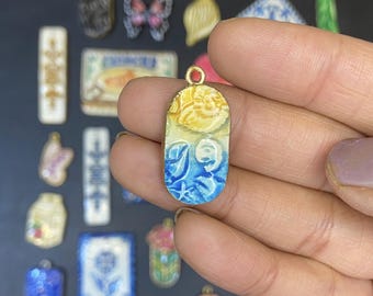 Hand Painted Air Dry Clay Seashell Charm Pendant, Beach Ocean Art Jewelry