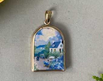 Cold Porcelain Monet Garden Pendant, Necklace Jewelry Charm