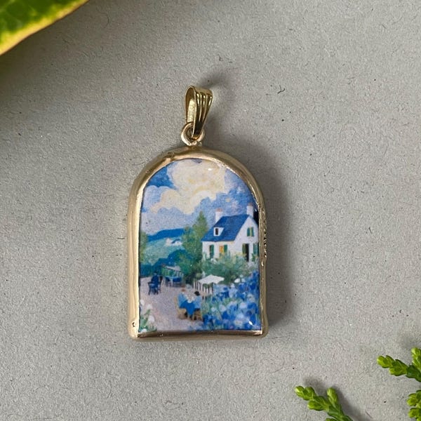 Cold Porcelain Monet Garden Pendant, Necklace Jewelry Charm