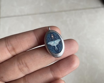 Cold Porcelain Luna Moth Pendant, Boho Celestial Charm