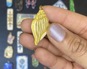 Hand Painted Air Dry Clay Conch Seashell Charm Pendant