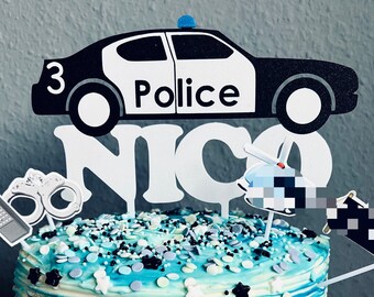 CakeTopper Polizei mit Namen, Kindergeburtstag Cake Topper Polizeiwagen