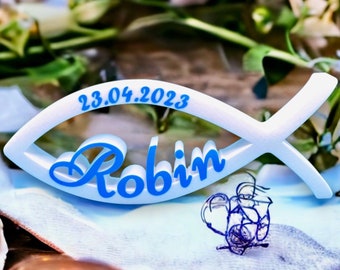 Kommunion Fisch mit Namen und Datum - Zur Taufe / Konfirmation  - Ichthys in 3 Größen