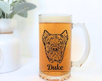 Custom Pet Portrait Glass Mug: Personalized Dog or Cat Beer Mug