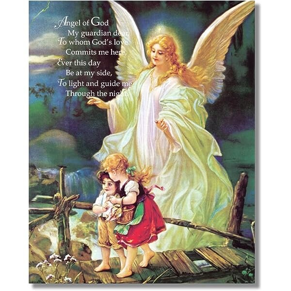 Guardian Angel  with Prayer Framing Print Childs 5 X 7 Room Decor