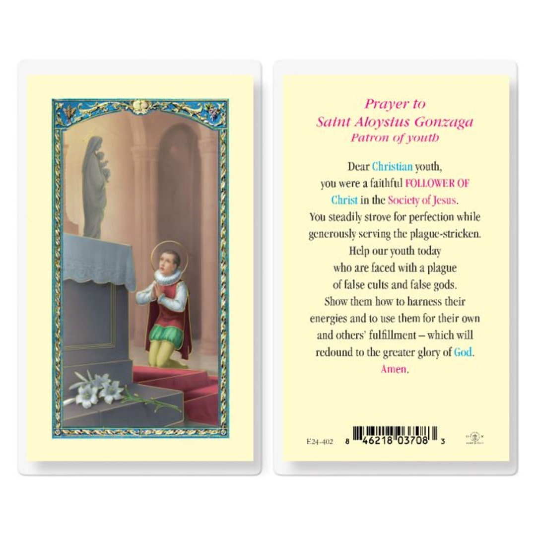 Prayer to Saint Aloysius Gonzaga Patron of Youth Holy Cards Etsy