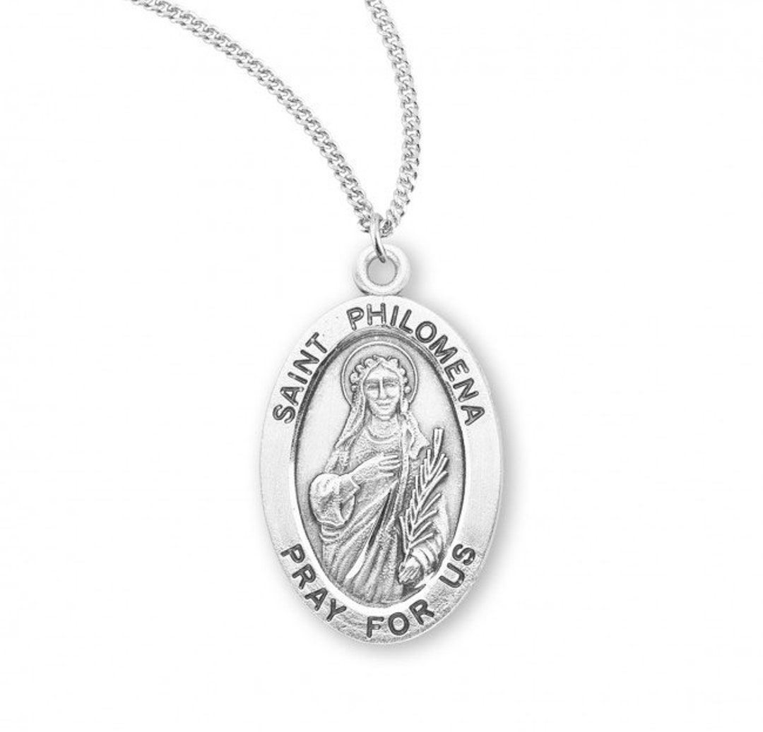 Patron Saint Philomena Oval Sterling Silver Medal Catholic Etsy