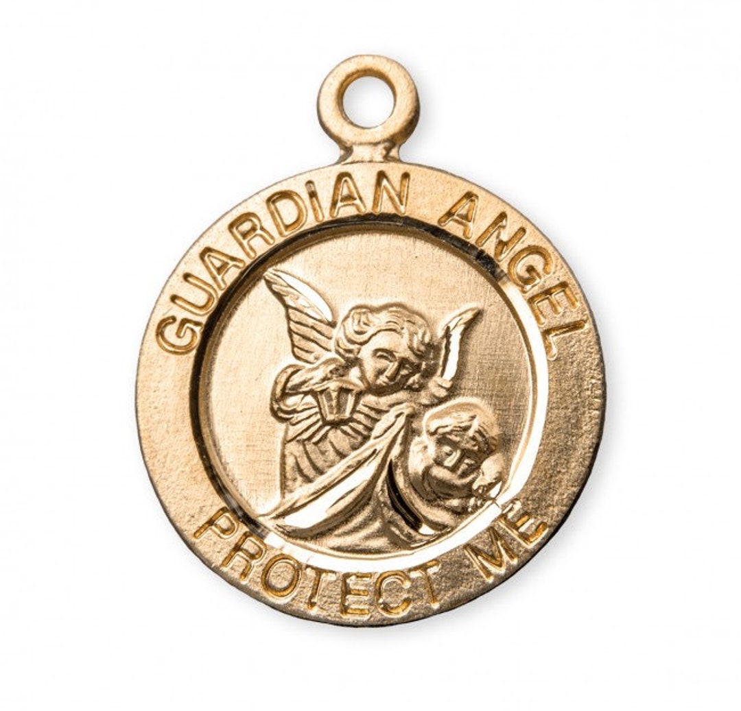 Guardian Angel Round Gold Over Sterling Silver Medal Religious Gifts
